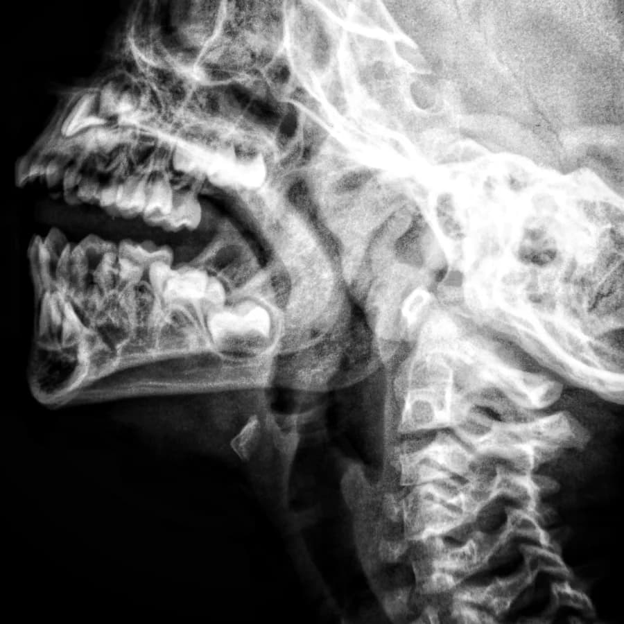 A lateral radiograph of the skull and cervical spine.